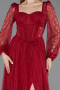 Robe De Soirée Dantelle Longue Rouge Bordeaux ABU5797