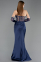Robe Queue de Poisson Longue Satin Bleu Marine ABU5888