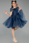 Robe de Soirée Enfants Courte Bleu Marine ABK2566