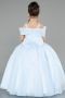 Robe de Mariage Pour Enfant Longue Satin Bleu clair ABG175