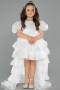 Robe de Soirée Enfants Devant Court Dos Long Satin Blanc ABO131