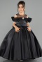 Robe de Mariage Pour Enfant Longue Satin Noir ABG176