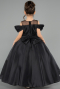 Robe de Mariage Pour Enfant Longue Satin Noir ABG176