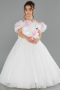 Robe de Mariage Pour Enfant Longue Satin Blanc ABG182
