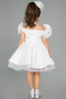Robe De Soirée Enfants Satin Courte Blanc ABK2573
