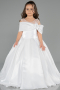 Robe de Mariage Pour Enfant Longue Satin Blanc ABG172