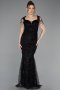 Robe de Soirée Longue Perlé Noir ABU5914