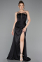 Robe de Soirée Longue Satin Noir ABU5923