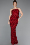 Robe de Soirée Longue Squameuse Rouge Bordeaux ABU5916