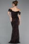 Robe De Soirée Perlé Longue Brun ABU5557