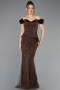 Robe De Soirée Perlé Longue Brun ABU5616