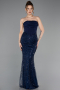Robe de Soirée Longue Perlé Bleu Marine ABU5922