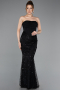 Robe de Soirée Longue Perlé Noir ABU5922