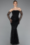 Robe de Soirée Longue Perlé Noir ABU5922