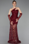 Robe Queue de Poisson Courte Squameuse Rouge Bordeaux ABK2581