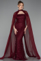 Robe de Soirée Longue Perlé Rouge Bordeaux ABU5915