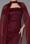 Robe de Soirée Longue Perlé Rouge Bordeaux ABU5915