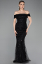 Robe de Soirée Longue Perlé Noir ABU5915