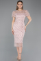 Robe De Cérémonie Perlé Midi Poudre ABK2412
