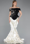 Haute Couture Robe Longue Squameuse Noir-Blanc ABU5952