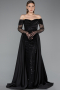 Robe De Soirée Grande Taille Longue Perlé Noir ABU6093