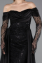Robe De Soirée Grande Taille Longue Perlé Noir ABU6093