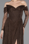 Robe de Soirée Longue Dantelle Brun ABU5945