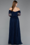 Robe de Soirée Longue Dantelle Bleu Marine ABU5945