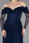 Robe de Soirée Longue Dantelle Bleu Marine ABU5945