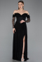 Robe de Soirée Longue Dantelle Noir ABU5945