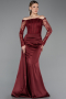 Robe Queue de Poisson Longue Satin Rouge Bordeaux ABU5949