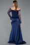 Robe Queue de Poisson Longue Satin Bleu Marine ABU5949