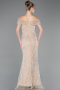 Robe De Soirée Perlé Longue Beige ABU5694