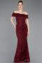 Robe De Soirée Perlé Longue Rouge Bordeaux ABU5694