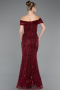 Robe De Soirée Perlé Longue Rouge Bordeaux ABU5694