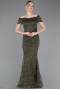 Robe De Soirée Perlé Longue Kaki ABU5694