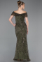 Robe De Soirée Perlé Longue Kaki ABU5694