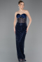 Robe De Soirée Squameuse Longue Bleu Marine ABU5702