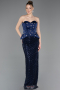 Robe De Soirée Squameuse Longue Bleu Marine ABU5702