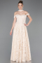 Robe de Soirée Longue Dantelle Beige ABU5942