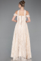 Robe de Soirée Longue Dantelle Beige ABU5942