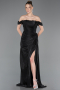 Robe de Soirée Longue Mousseline Noir ABU5974