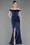 Robe de Soirée Longue Satin Bleu Marine ABU5976