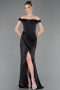 Robe de Soirée Longue Satin Noir ABU5976