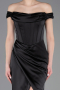 Robe de Soirée Longue Satin Noir ABU5976
