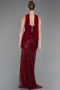 Robe de Soirée Longue Perlé Rouge Bordeaux ABU5983