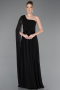 Robe de Soirée Longue Mousseline Noir ABU5984