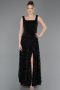 Robe de Soirée Longue Squameuse Noir ABU5986