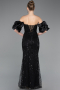 Robe De Soirée Perlé Longue Noir ABU4616