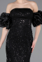Robe De Soirée Perlé Longue Noir ABU4616